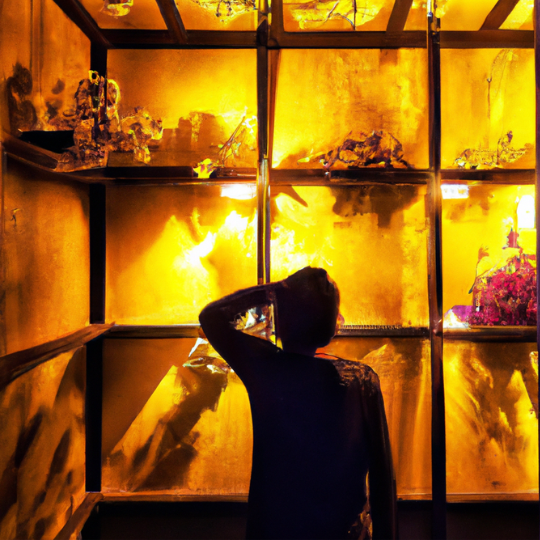 A conceptual image of a person finding new perspectives. Include elements like mirrors, labyrinths, illuminating lights, flower blooming. Show themes of self-discovery, problem-solving, hope. Use dramatic, inspirational lighting.